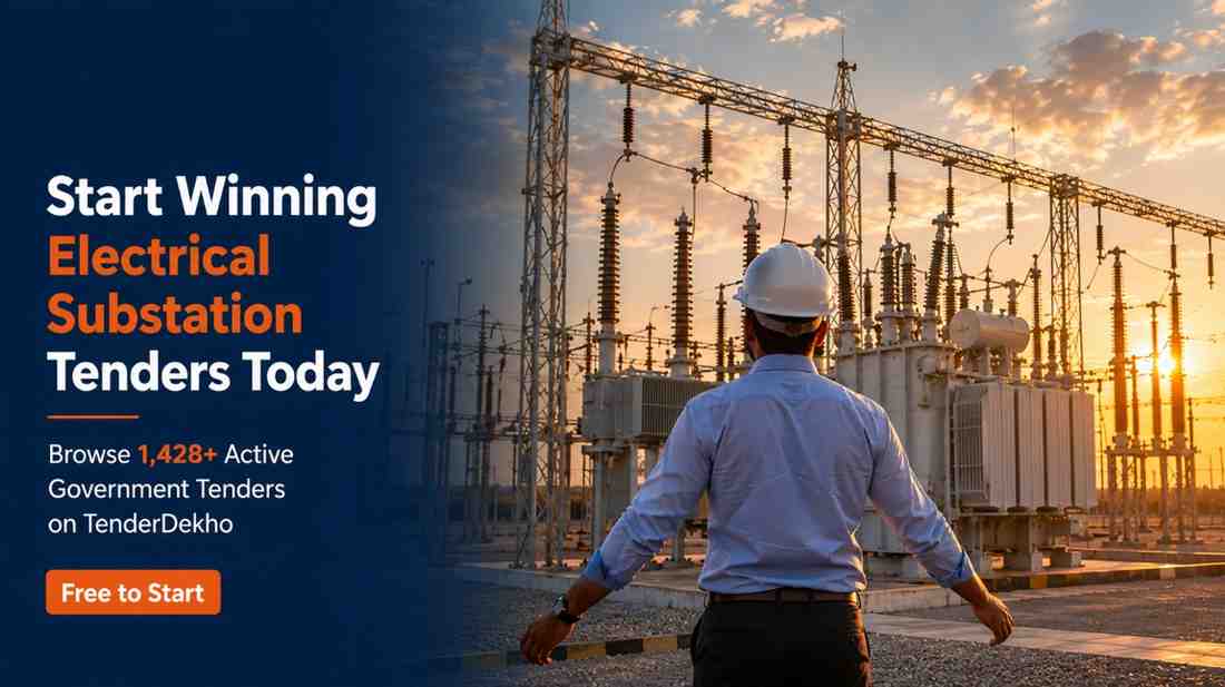 Win electrical substation tenders India 2026 — completed high-voltage substation project with professional surveying the installation