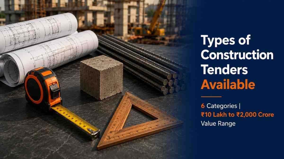 ypes of construction tenders India 2026 — municipal roads PWD highways NHAI EPC housing and government building procurement