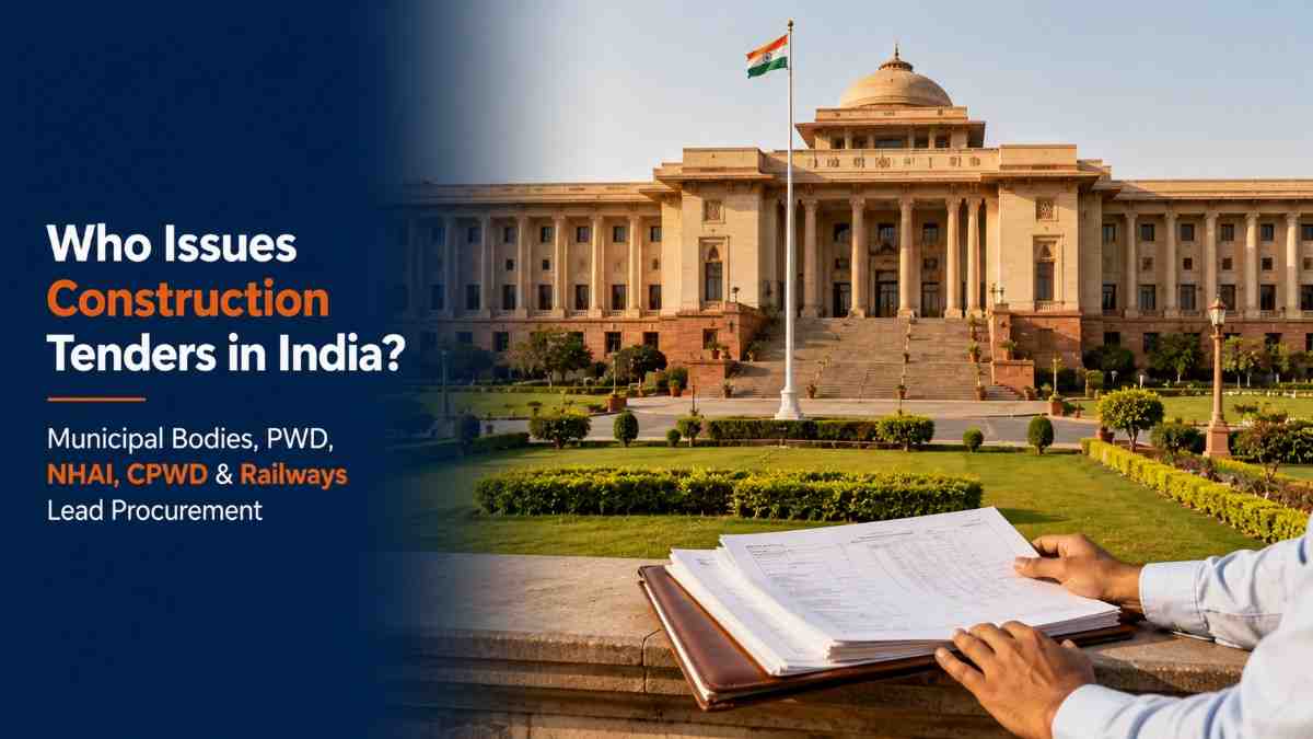 Government departments issuing construction tenders India 2026 — municipal corporations PWD NHAI CPWD procurement authority