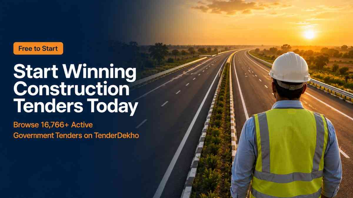 Win construction tenders India 2026 — completed four-lane highway project with contractor surveying finished infrastructure