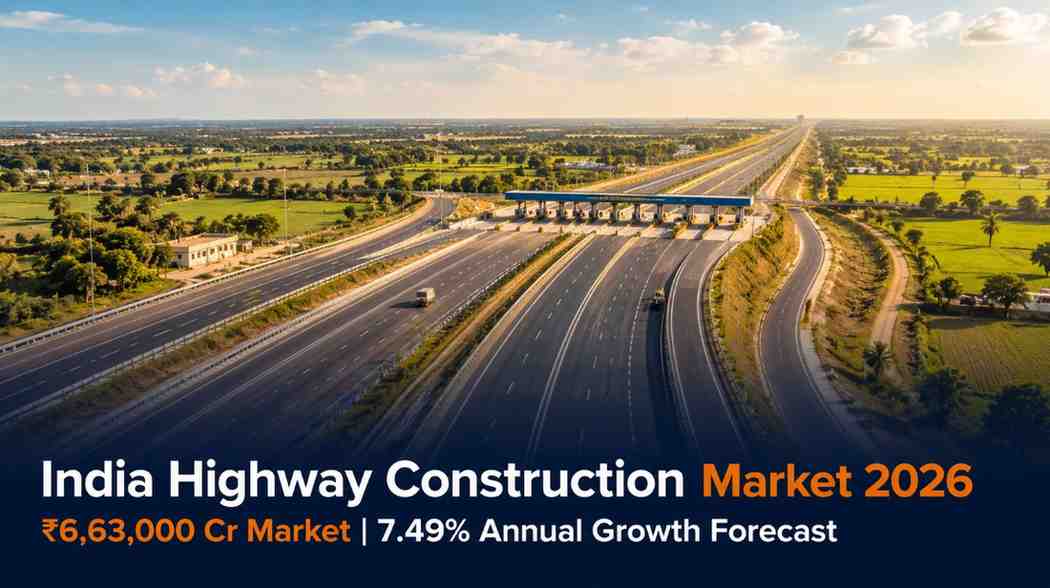 India highway construction market 2026 — aerial view of expressway showing USD 79.69 billion transportation infrastructure growth opportunity