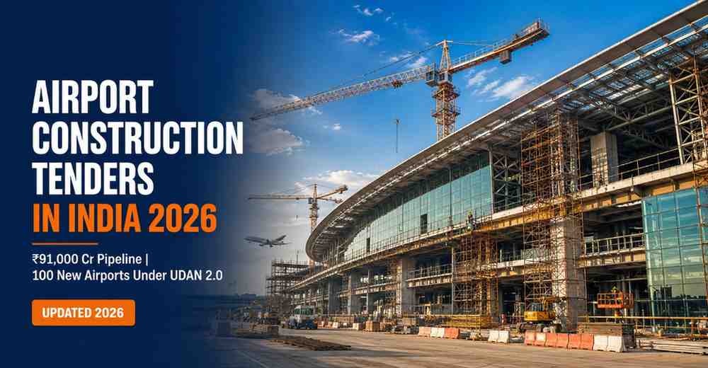 Airport construction tenders India 2026 — government procurement guide for AAI UDAN contractors civil engineering firms terminal building runway