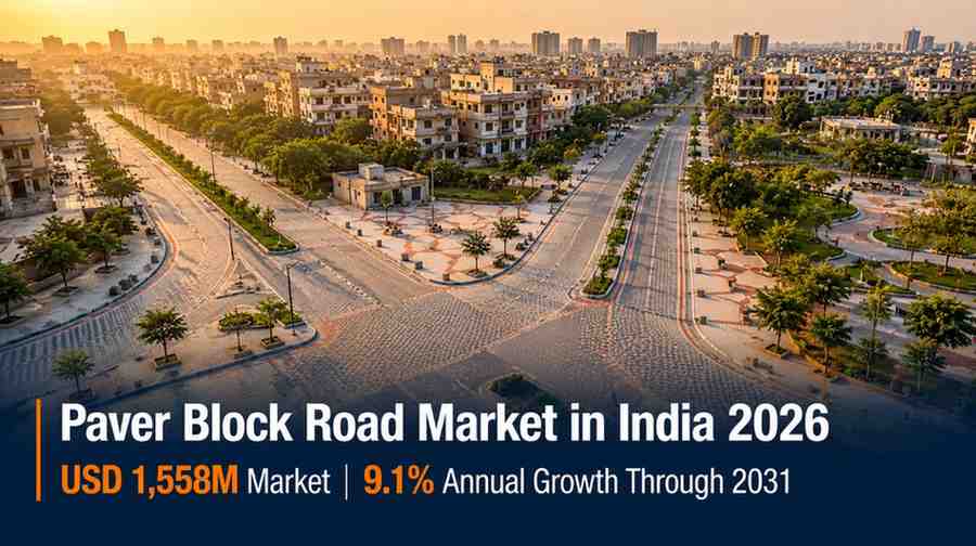 India paver block road market growth 2026 — USD 1558 million interlocking paver sector expanding at 9.1 percent CAGR