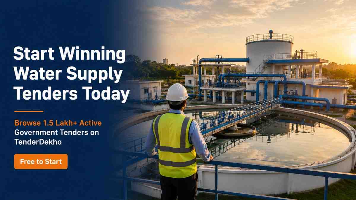 Win water supply tenders India 2026 — completed water treatment plant representing procurement success for Indian contractors