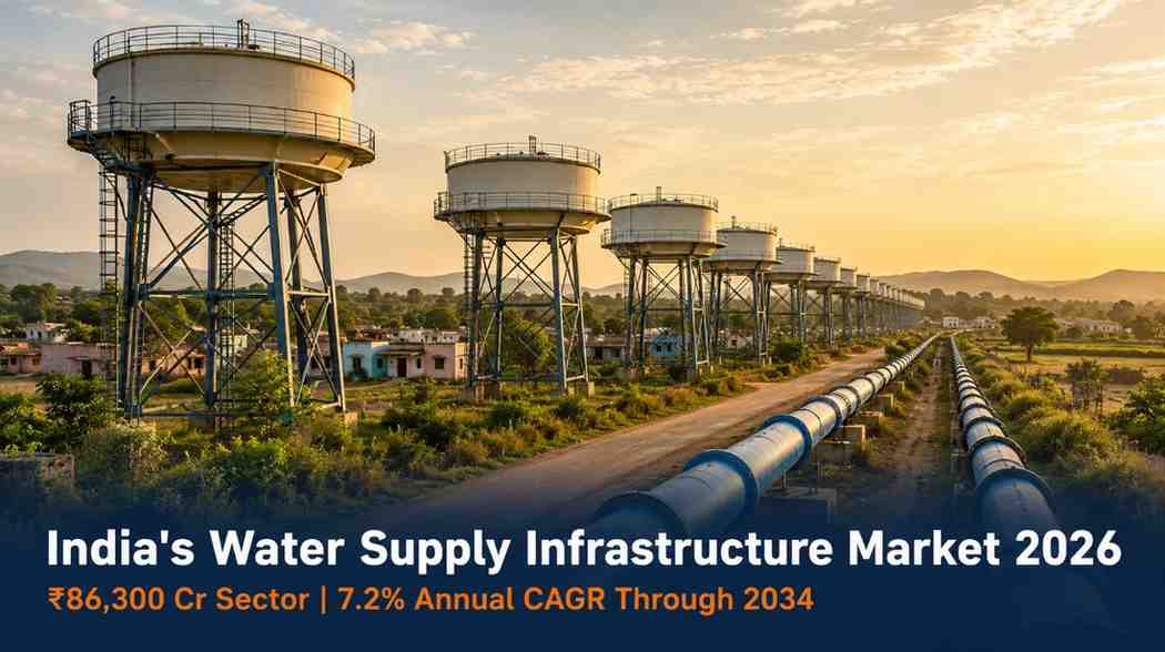 India water supply market growth 2026 — Jal Jeevan Mission overhead tanks and pipeline infrastructure across rural India