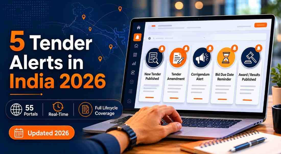 TenderDekho Tender Alerts — 5 smart alert types covering 55 government portals in India 2026