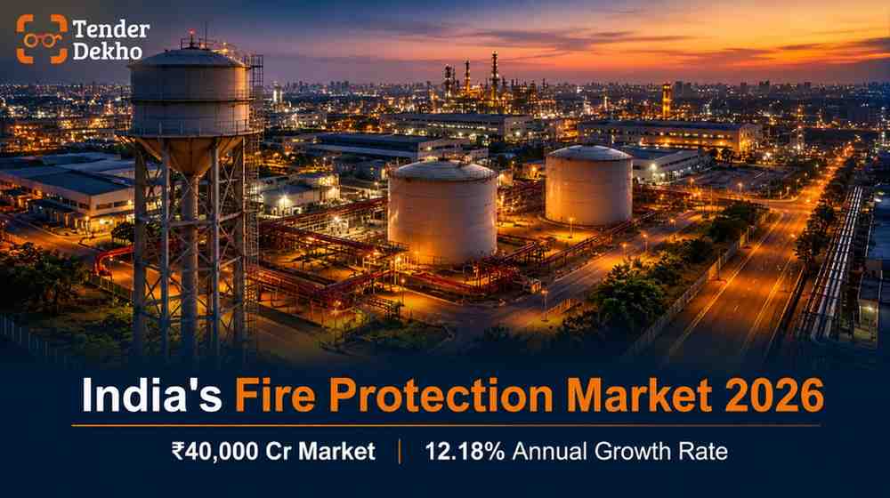 India fire protection market growth 2026 — aerial industrial infrastructure showing scale of fire safety procurement