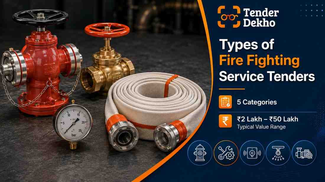 Types of fire fighting service tenders India 2026 — hydrant, AMC, fire alarm, sprinkler and pump repair categories