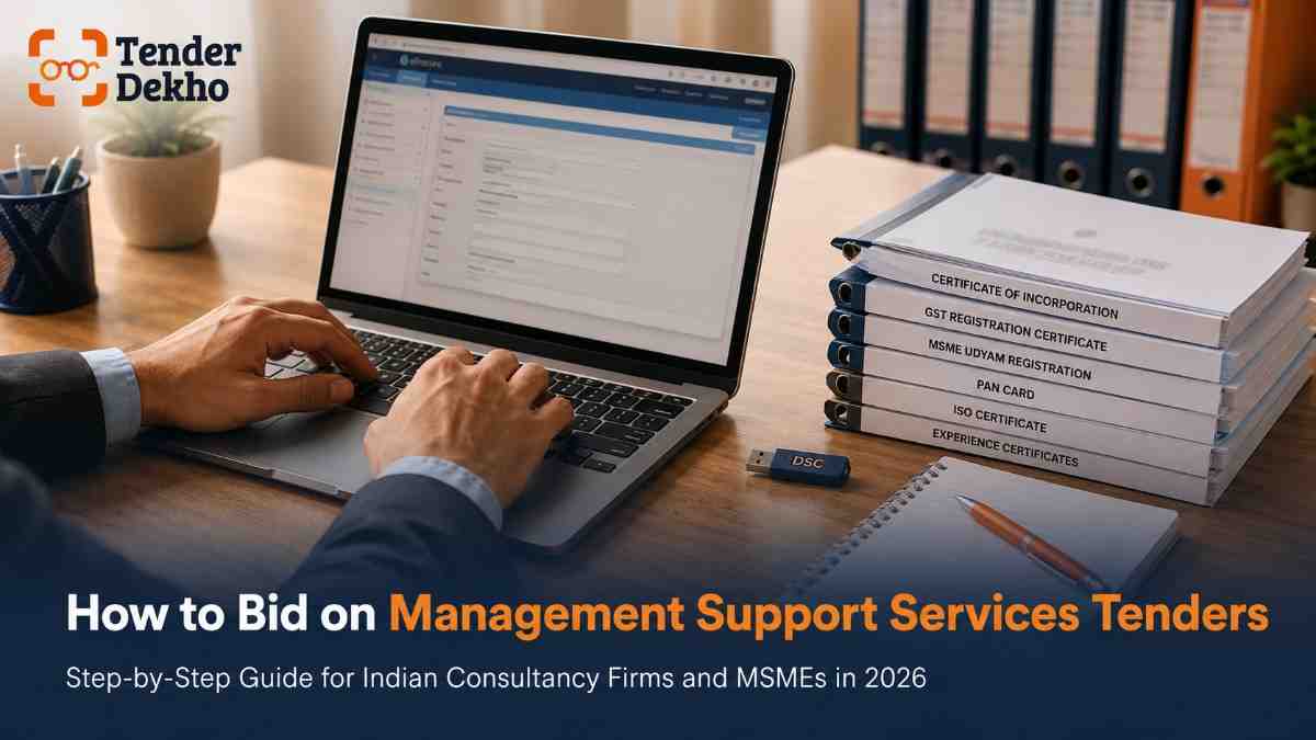 How to bid on management support services tenders India 2026 — step by step GeM EPROCURE participation guide for consultancy MSMEs