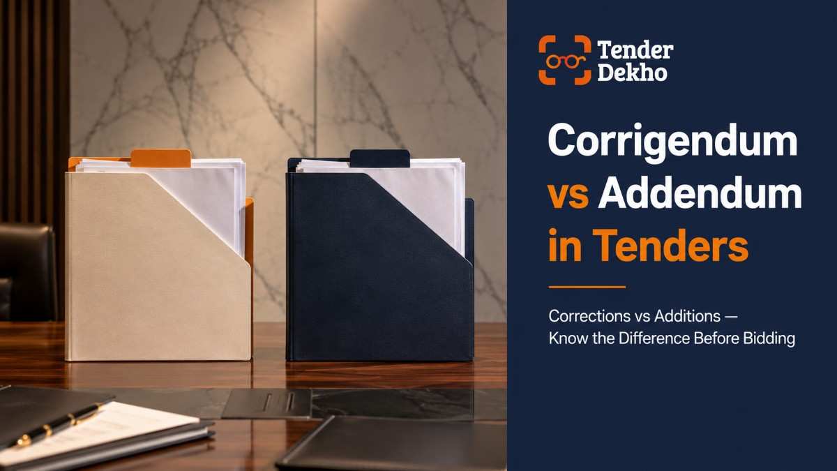 Two tender amendment document folders representing corrigendum versus addendum difference in India government procurement
