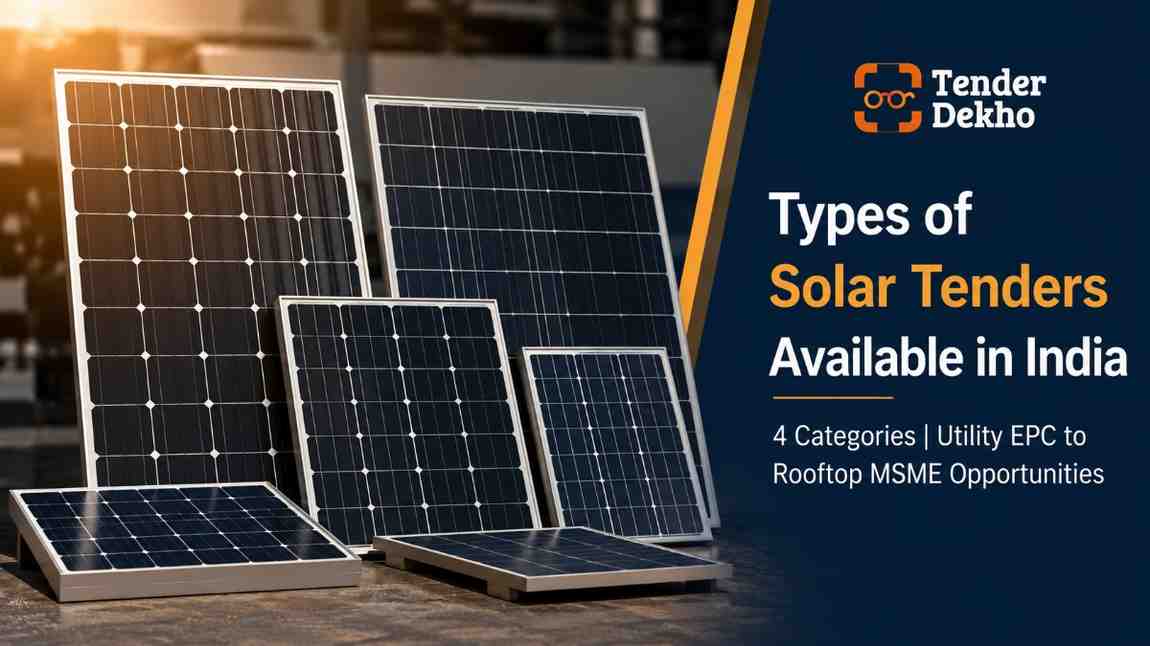 Types of solar energy tenders in India 2026 — utility scale EPC, rooftop government buildings, BoS and PM KUSUM pump tenders