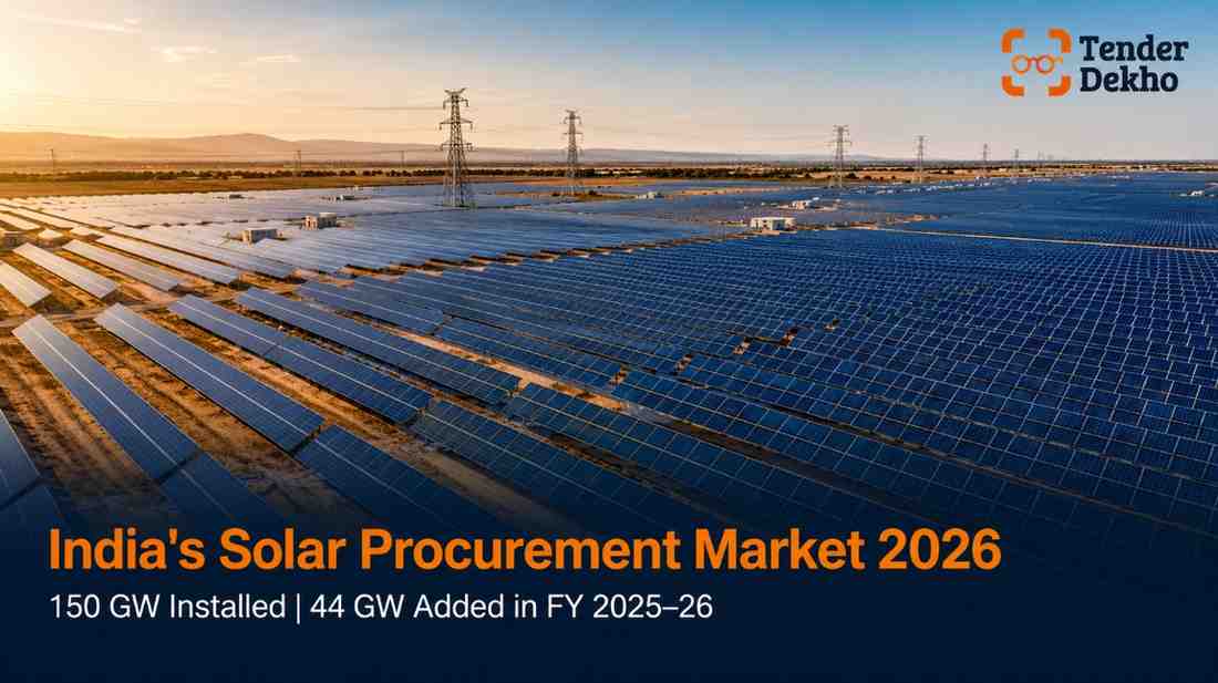 India solar energy market overview 2026 — aerial view of utility-scale solar park showing record capacity growth