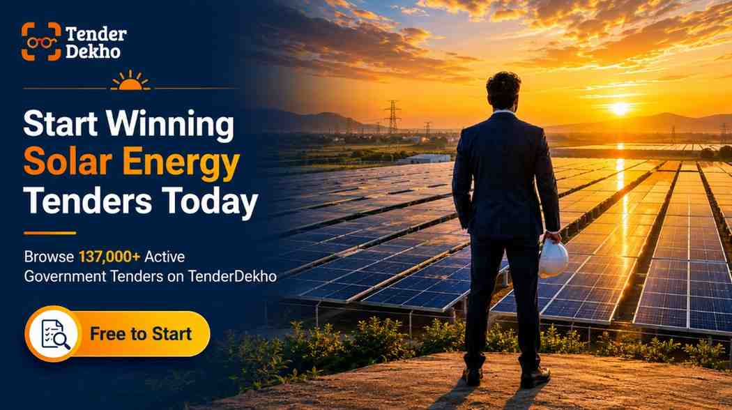 Win solar energy tenders in India 2026 — aspirational view of completed solar park representing government procurement success