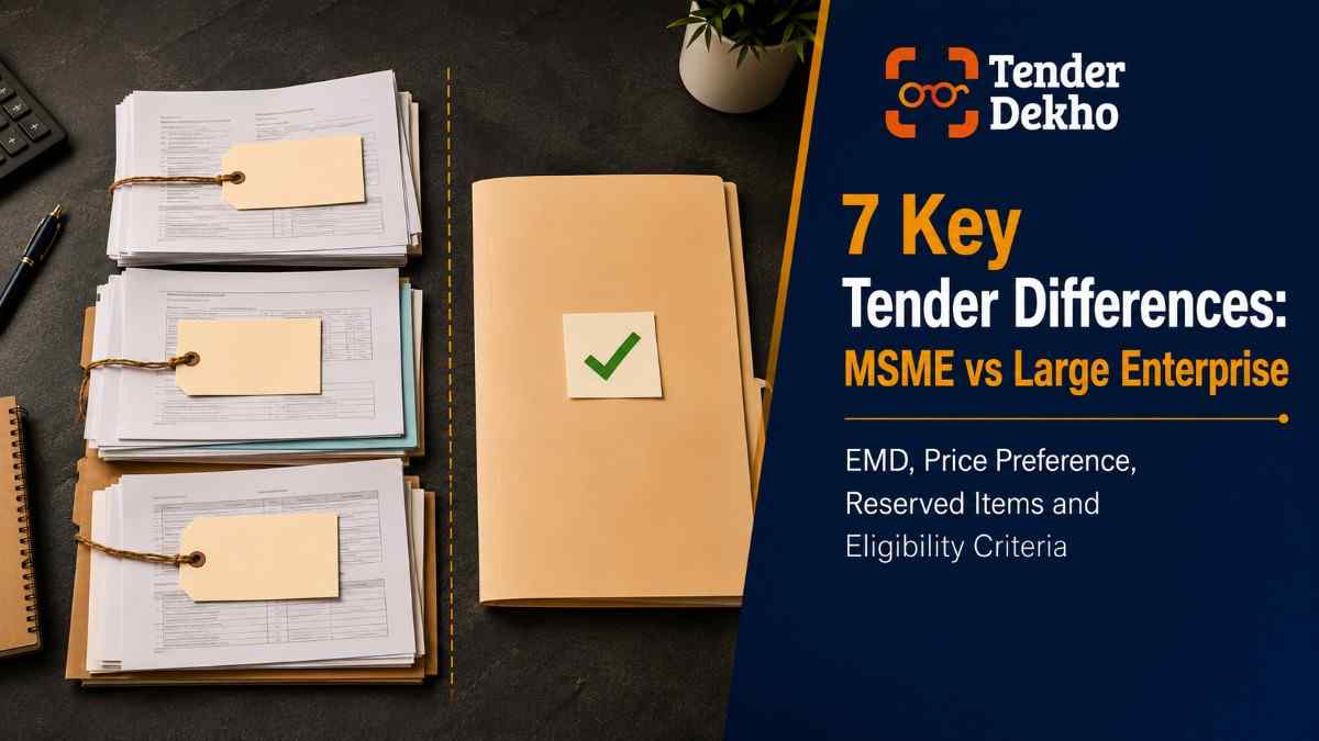 MSME vs large enterprise government tender differences India 2026 — EMD exemption, 25% reservation, 358 reserved items comparison