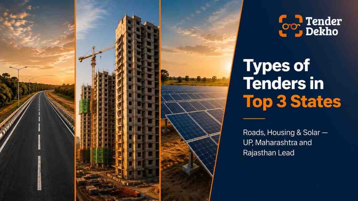Types of government tenders in top 3 Indian states roads housing solar infrastructure UP Maharashtra Rajasthan 2026