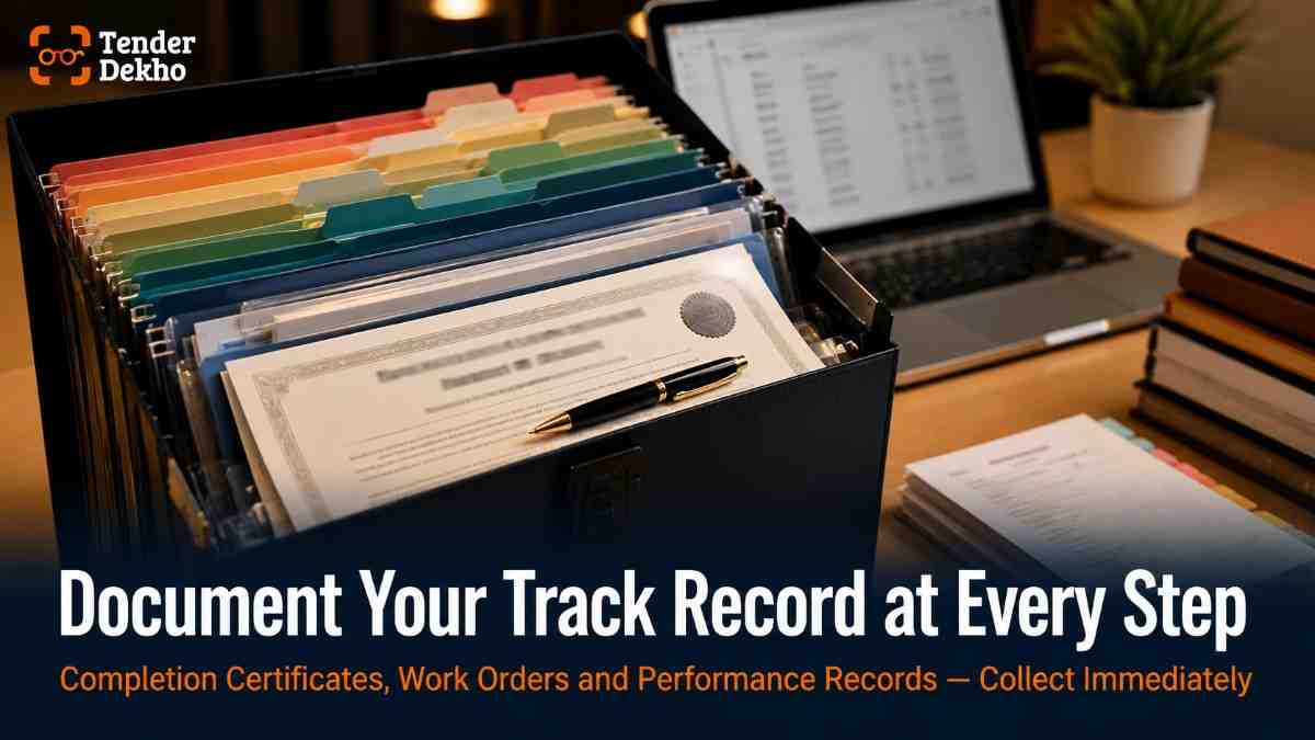 Government tender document management India 2026 — organised completion certificates and work orders for building MSME tender track record