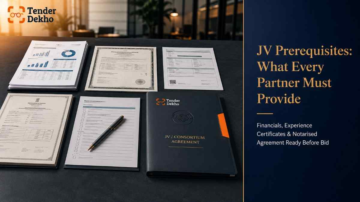 JV consortium bidding prerequisites India 2026 — due diligence documents checklist for government tender partner selection