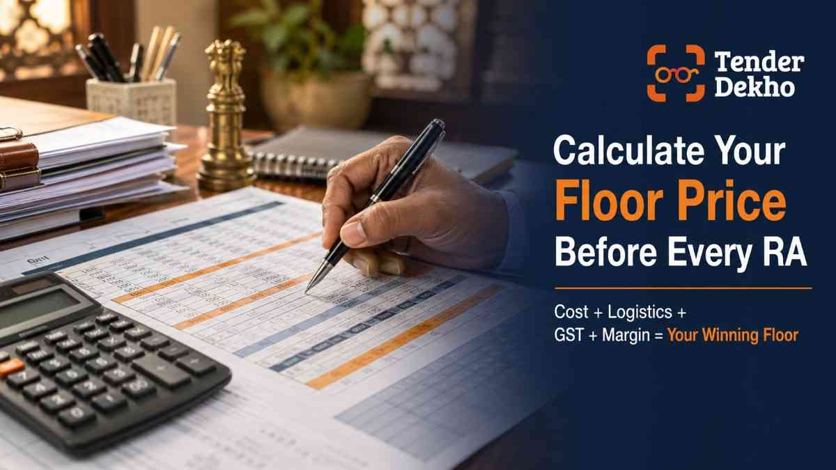Floor price calculation for GeM reverse auction India 2026 — cost analysis spreadsheet and pricing strategy for government tender bidding