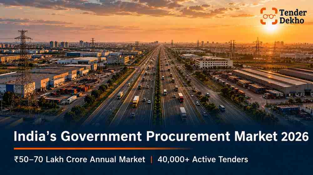 India government procurement market scale 2026 — aerial view of infrastructure showing tender opportunities for Indian businesses