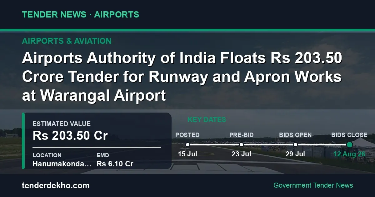 Airports Authority of India Floats ₹203.50 Crore Tender for Runway and Apron Works at Warangal Airport