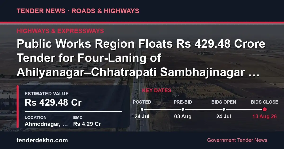 Public Works Region Floats ₹429.48 Crore Tender for Four-Laning of Ahilyanagar–Chhatrapati Sambhajinagar Road in Ahilyanagar