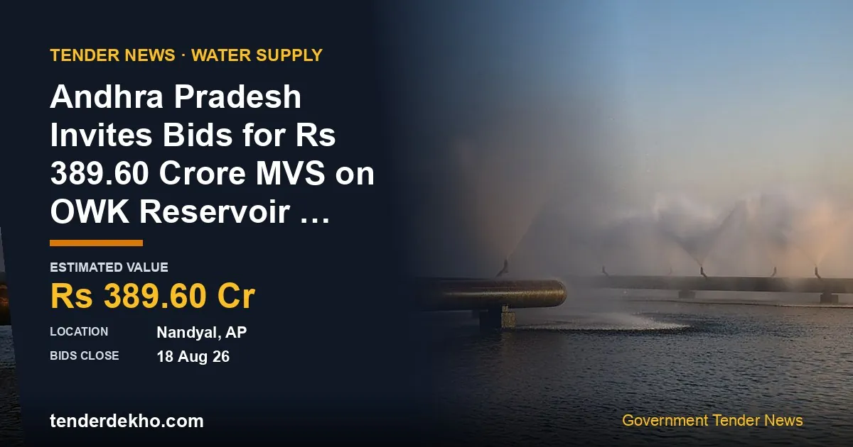 Andhra Pradesh Invites Bids for ₹389.60 Crore MVS on OWK Reservoir Project in Banaganapalle, Kurnool