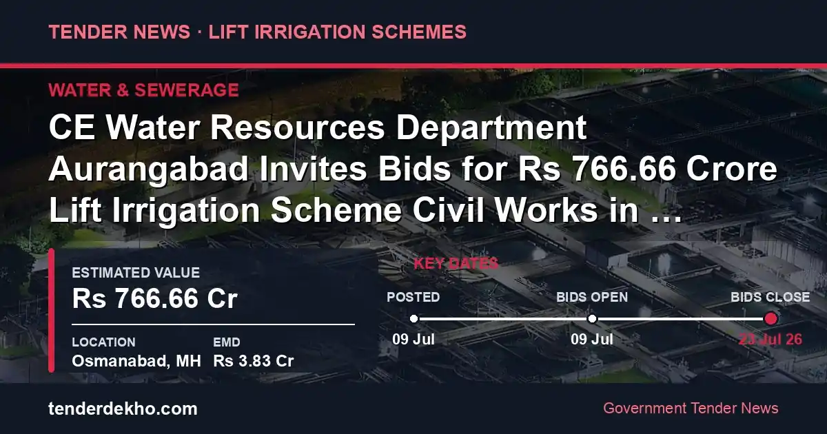 CE Water Resources Department Aurangabad Invites Bids for ₹766.66 Crore Lift Irrigation Scheme Civil Works in Dharashiv