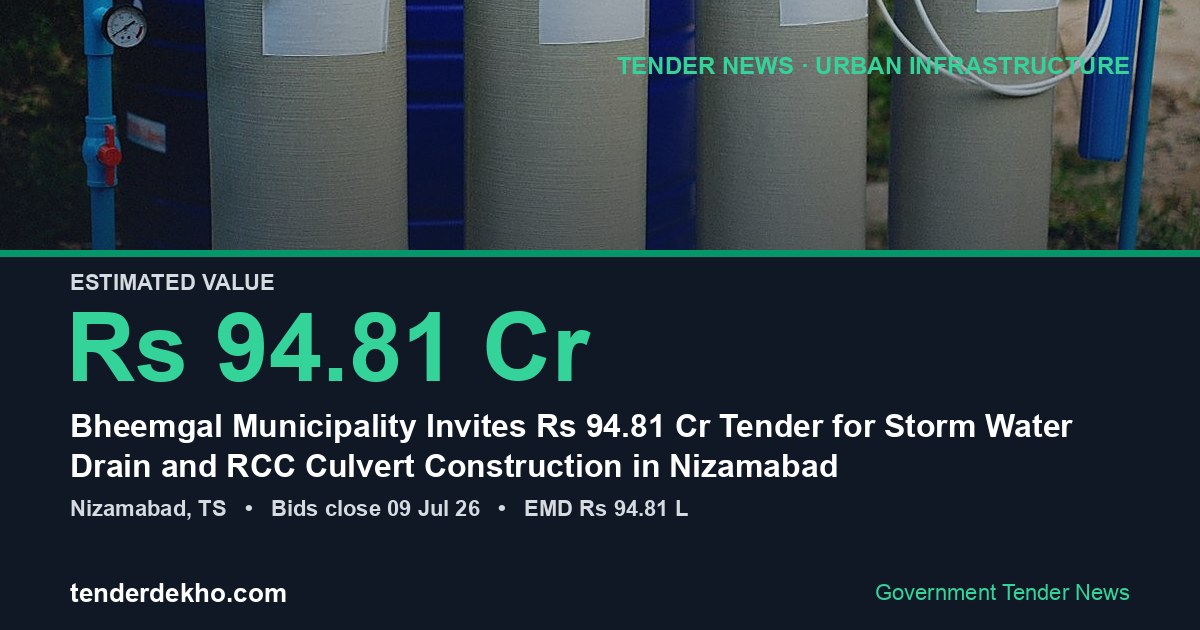 Bheemgal Municipality Invites ₹94.81 Cr Tender for Storm Water Drain and RCC Culvert Construction in Nizamabad