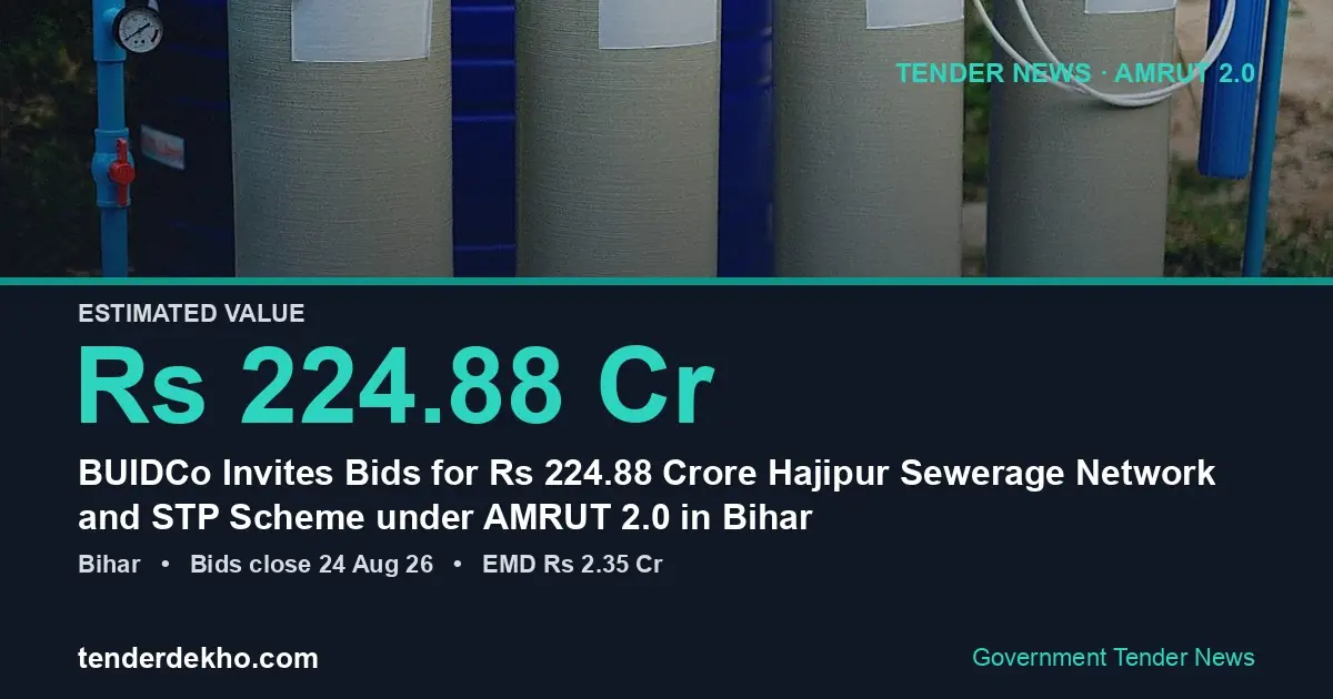 BUIDCo Invites Bids for ₹224.88 Crore Hajipur Sewerage Network and STP Scheme under AMRUT 2.0 in Bihar
