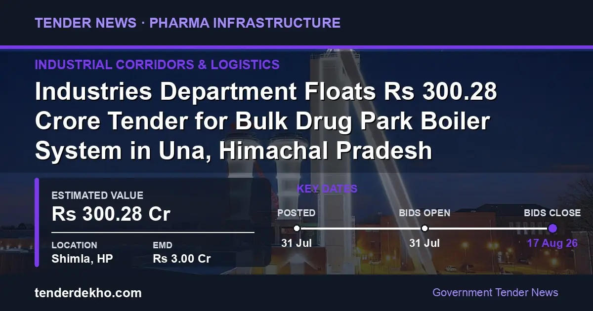 Industries Department Floats ₹300.28 Crore Tender for Bulk Drug Park Boiler System in Una, Himachal Pradesh