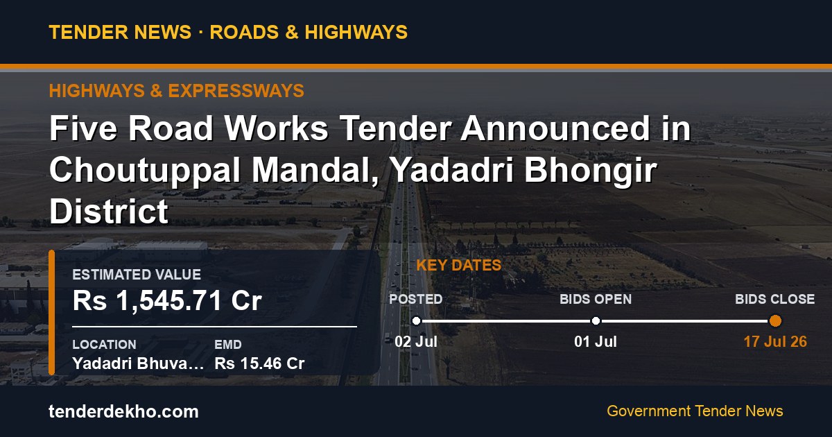 Five Road Works Tender Announced in Choutuppal Mandal, Yadadri Bhongir District