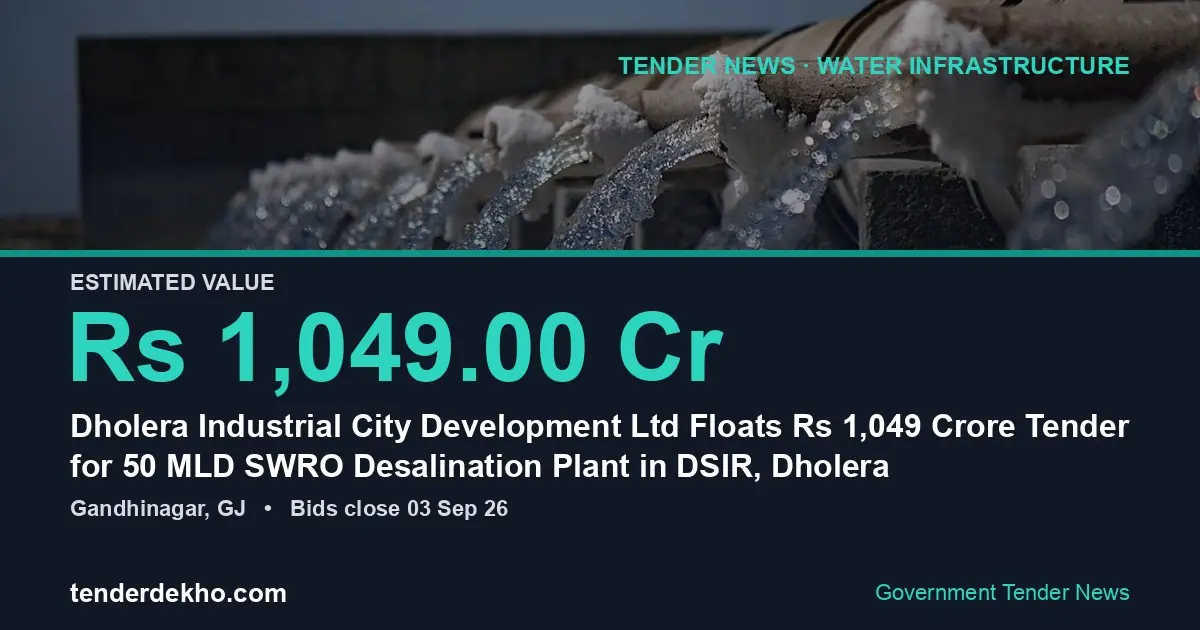 Dholera Industrial City Development Ltd Floats ₹1,049 Crore Tender for 50 MLD SWRO Desalination Plant in DSIR, Dholera