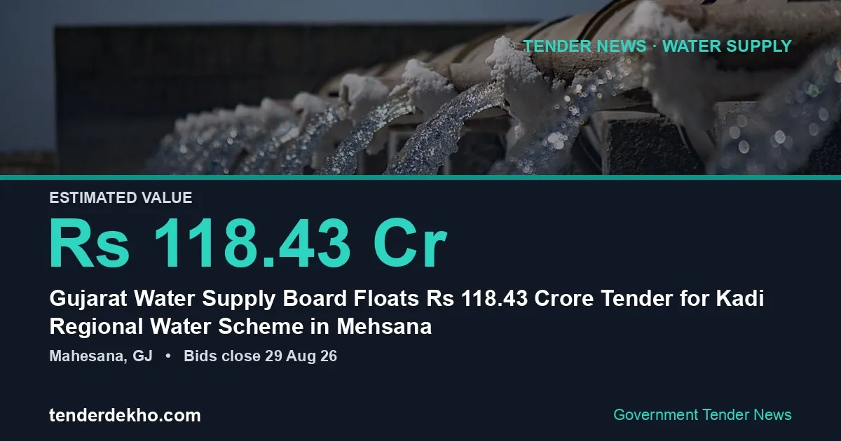 Gujarat Water Supply Board Floats ₹118.43 Crore Tender for Kadi Regional Water Scheme in Mehsana