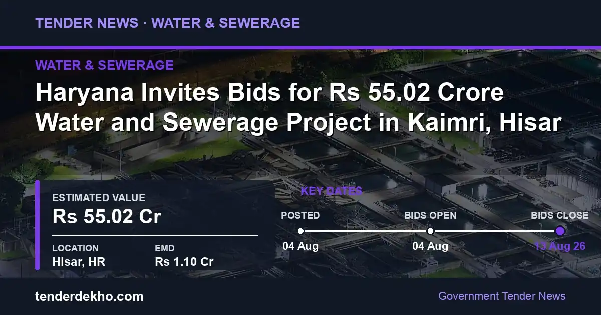 Haryana Invites Bids for ₹55.02 Crore Water and Sewerage Project in Kaimri, Hisar