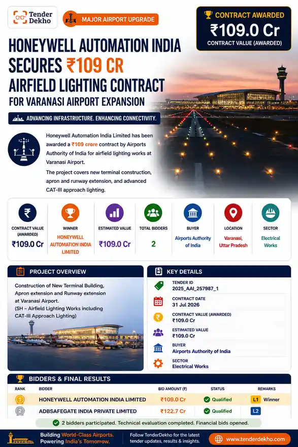 Honeywell Automation India Secures ₹109 Cr Airfield Lighting Contract for Varanasi Airport Expansion