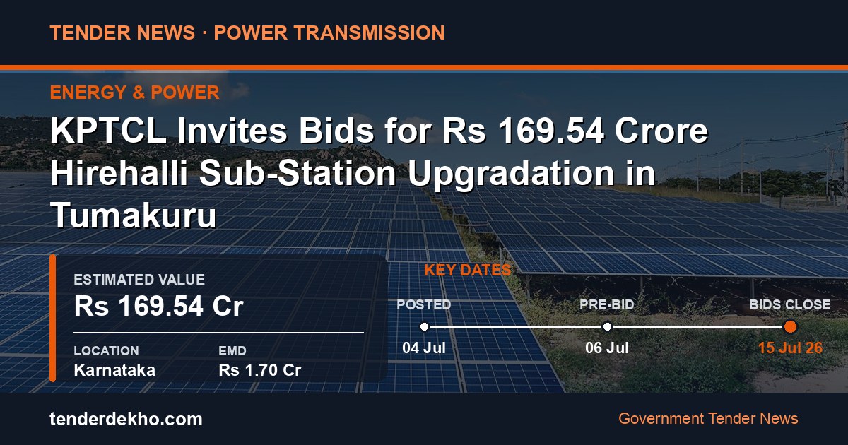KPTCL Invites Bids for ₹169.54 Crore Hirehalli Sub-Station Upgradation in Tumakuru
