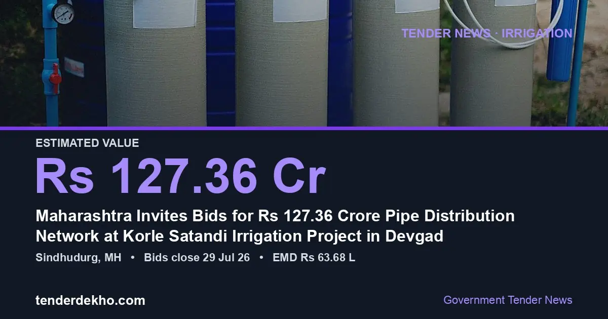 Maharashtra Invites Bids for ₹127.36 Crore Pipe Distribution Network at Korle Satandi Irrigation Project in Devgad