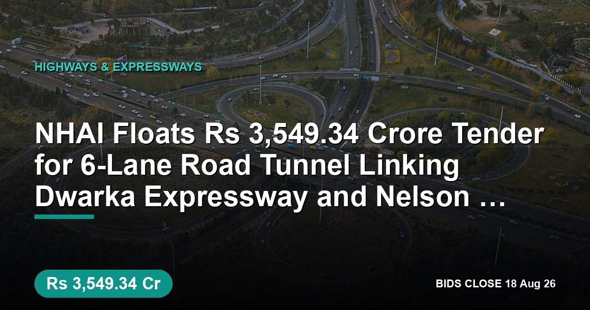 NHAI Floats ₹3,549.34 Crore Tender for 6-Lane Road Tunnel Linking Dwarka Expressway and Nelson Mandela Marg in Delhi