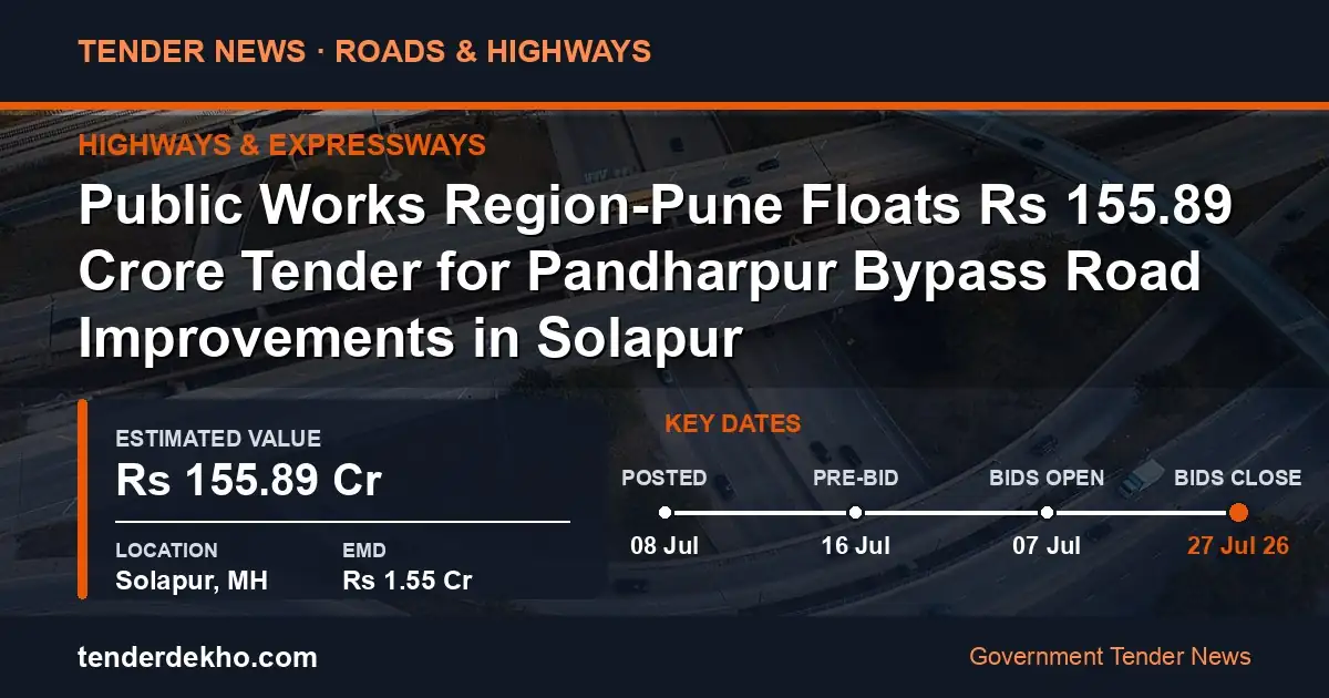 Public Works Region-Pune Floats ₹155.89 Crore Tender for Pandharpur Bypass Road Improvements in Solapur
