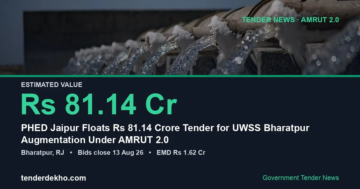PHED Jaipur Floats ₹81.14 Crore Tender for UWSS Bharatpur Augmentation Under AMRUT 2.0
