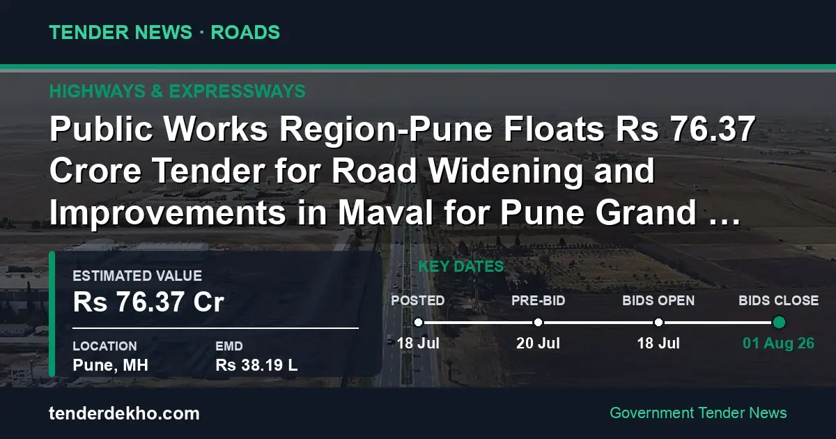 Public Works Region-Pune Floats ₹76.37 Crore Tender for Road Widening and Improvements in Maval for Pune Grand Challenge Tour 2027
