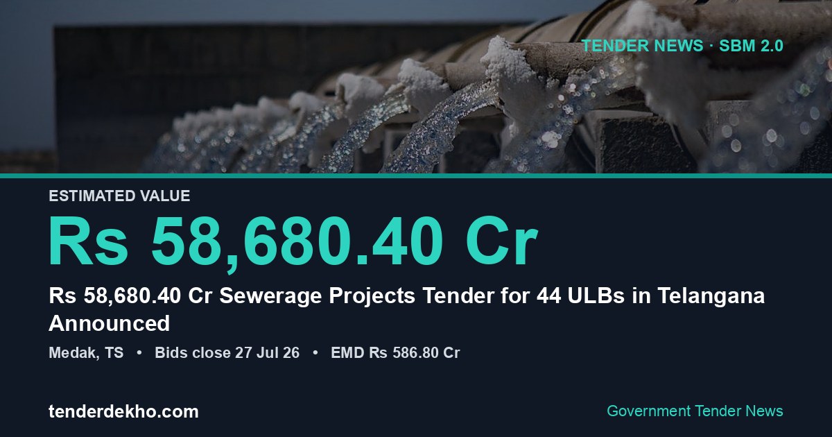 ₹58,680.40 Cr Sewerage Projects Tender for 44 ULBs in Telangana Announced