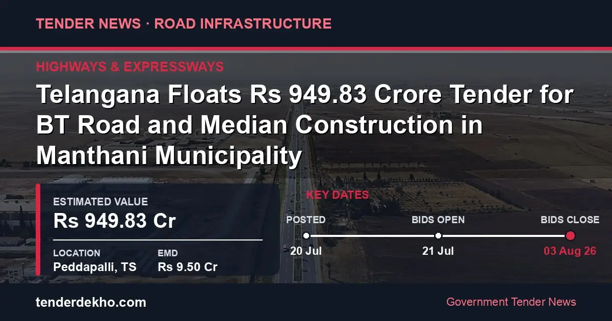 Telangana Floats ₹949.83 Crore Tender for BT Road and Median Construction in Manthani Municipality