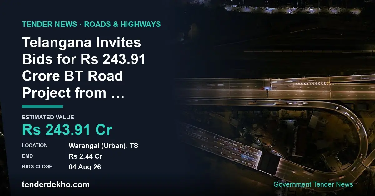 Telangana Invites Bids for ₹243.91 Crore BT Road Project from Mulkanoor to Narahari Thanda in Hanmakonda