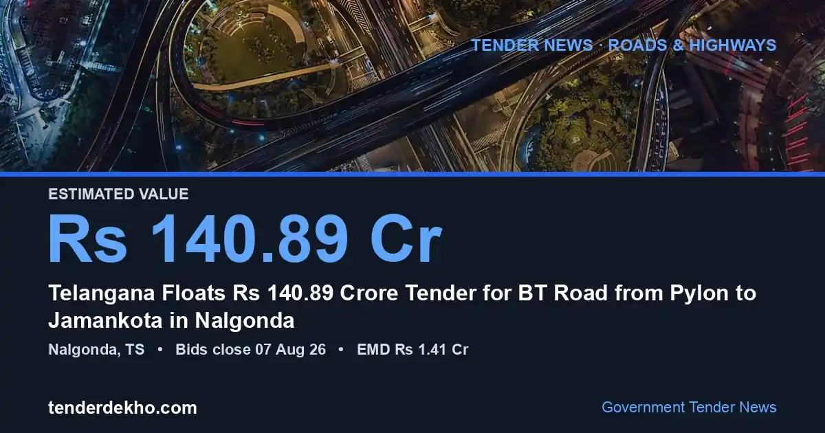 Telangana Floats ₹140.89 Crore Tender for BT Road from Pylon to Jamankota in Nalgonda
