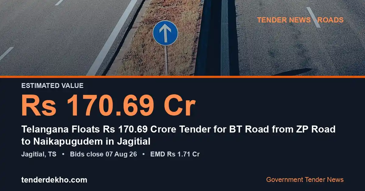 Telangana Floats ₹170.69 Crore Tender for BT Road from ZP Road to Naikapugudem in Jagitial