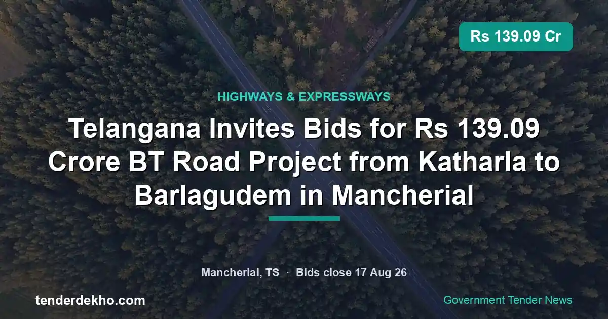 Telangana Invites Bids for ₹139.09 Crore BT Road Project from Katharla to Barlagudem in Mancherial