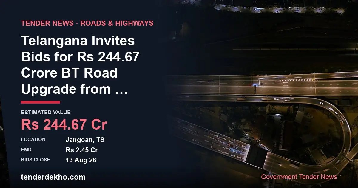 Telangana Invites Bids for ₹244.67 Crore BT Road Upgrade from Pembarthy to Pochannapet in Jangaon