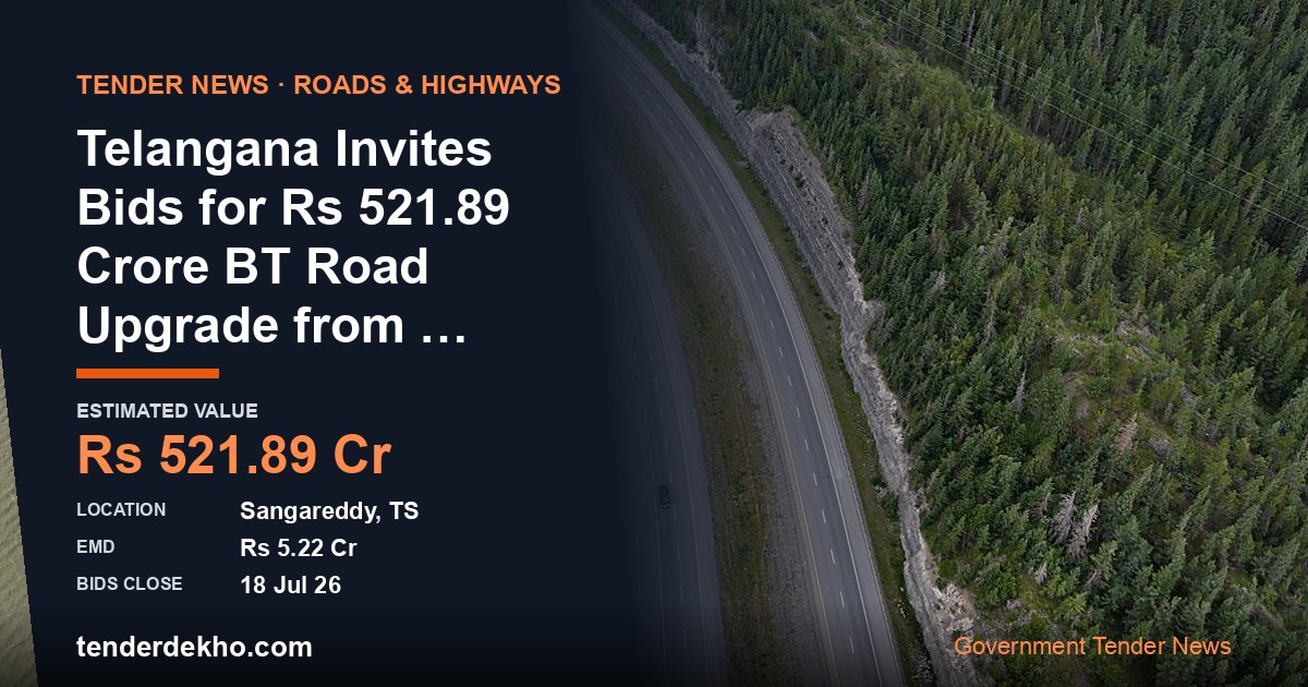 Telangana Invites Bids for ₹521.89 Crore BT Road Upgrade from Shivampet to Vendikol in Sangareddy