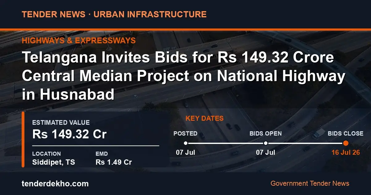 Telangana Invites Bids for ₹149.32 Crore Central Median Project on National Highway in Husnabad